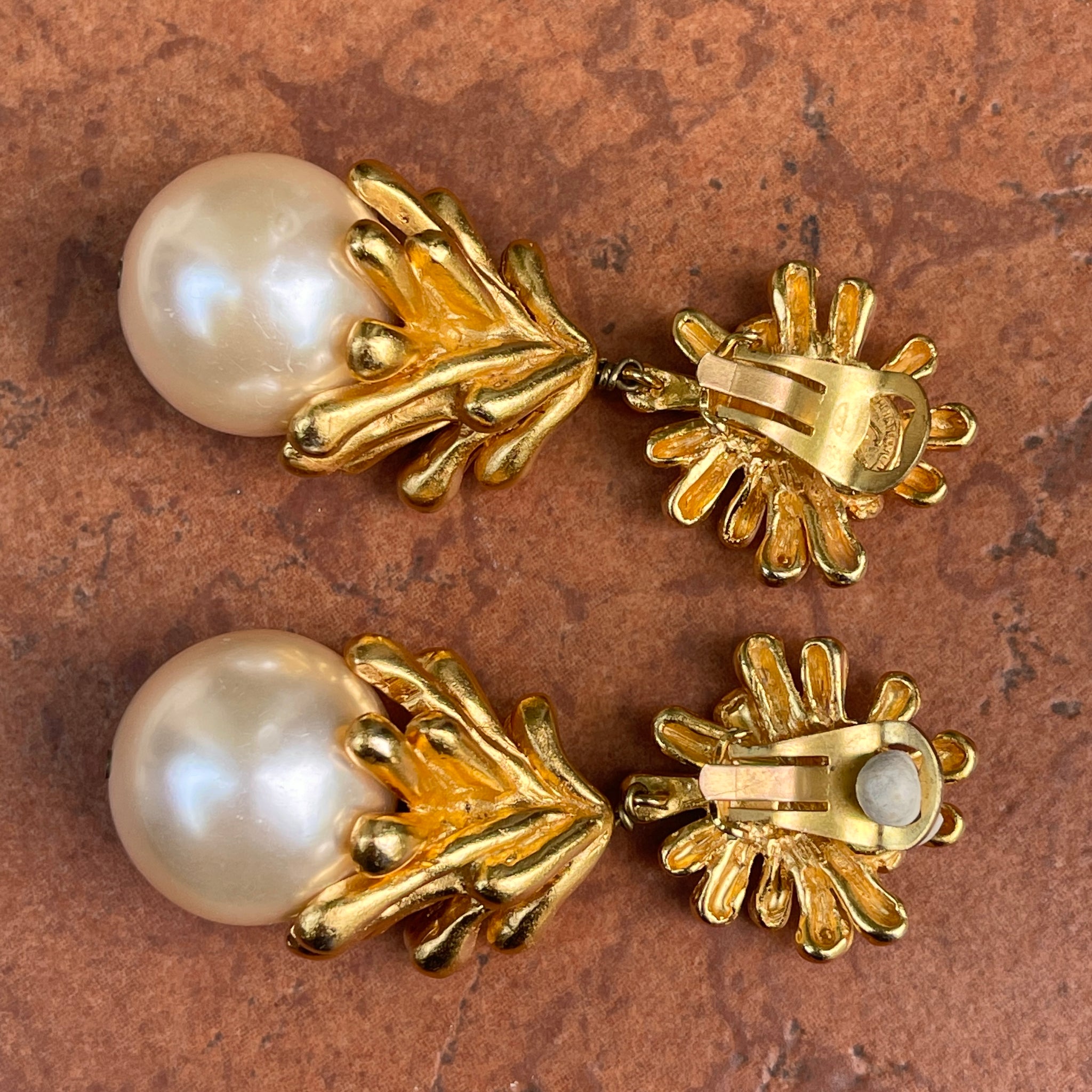 Vintage Christian Lacroix Gold-Tone Sea Anemone Large Pearl Drop