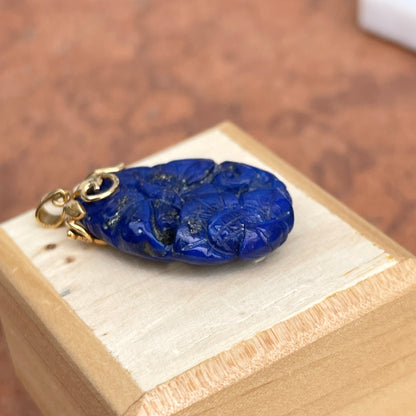 Estate 14KT Yellow Gold Filigree Carved Blue Lapis Pendant