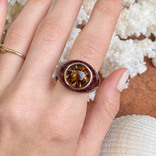 Load image into Gallery viewer, Sterling Silver Leopard Print Enamel Honey Topaz Domed Ring