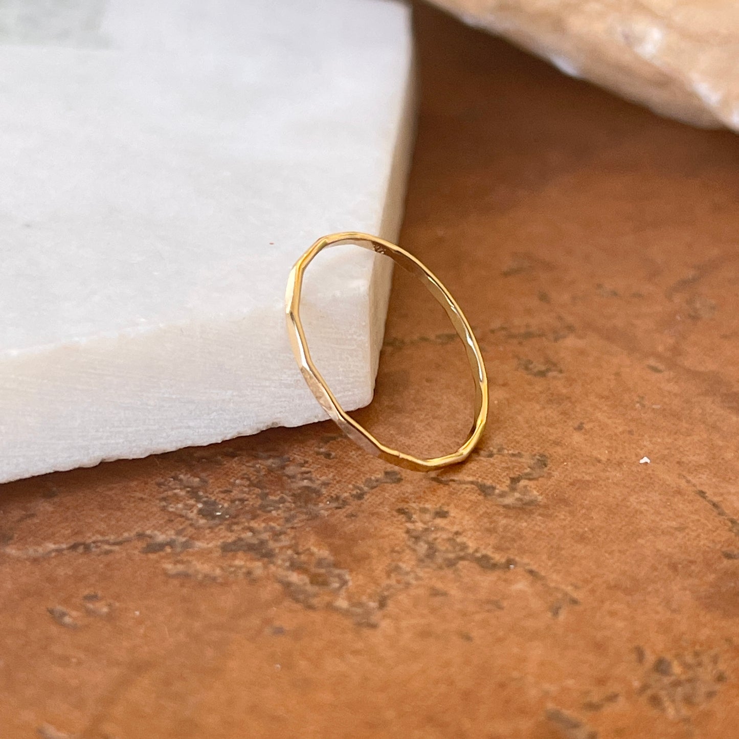 14KT Yellow Gold Faceted Thin Stacking Ring