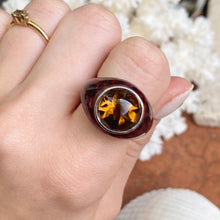 Load image into Gallery viewer, Sterling Silver Leopard Print Enamel Honey Topaz Domed Ring