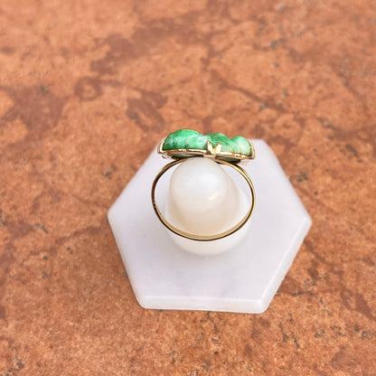 Estate 14KT Yellow Gold Oval Large Carved Green Jade Cocktail Ring