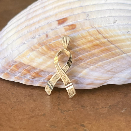 14KT Yellow Gold Diamond-Cut Cancer Awareness Ribbon Pendant Charm