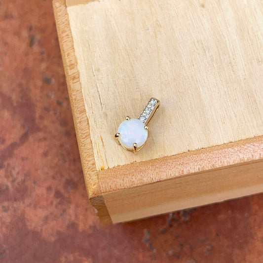 14KT Yellow Gold Round Opal + Diamond Pendant Slide