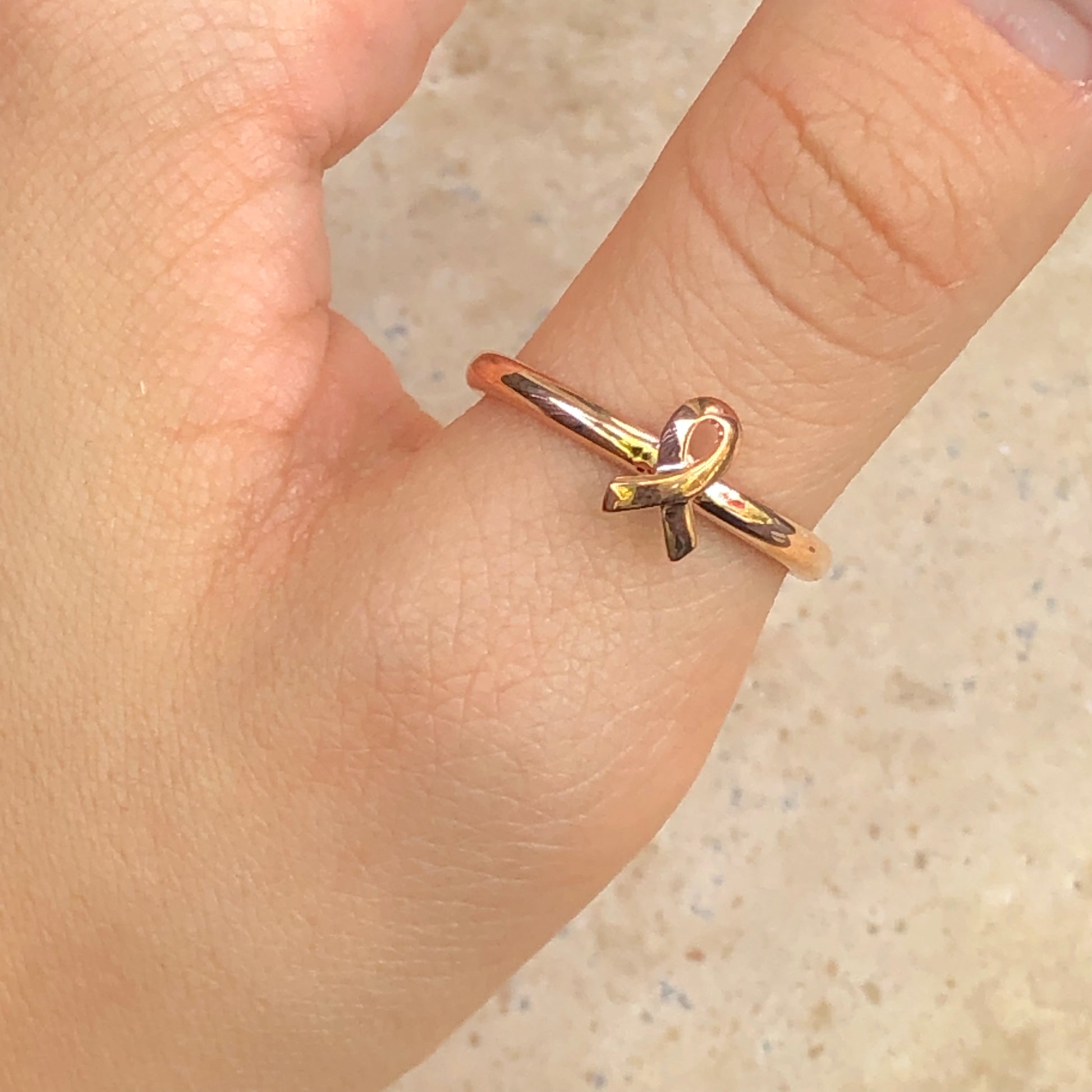 Rose Gold Plated Sterling Silver Breast Cancer Awareness Ribbon Ring, Rose Gold Plated Sterling Silver Breast Cancer Awareness Ribbon Ring - Legacy Saint Jewelry