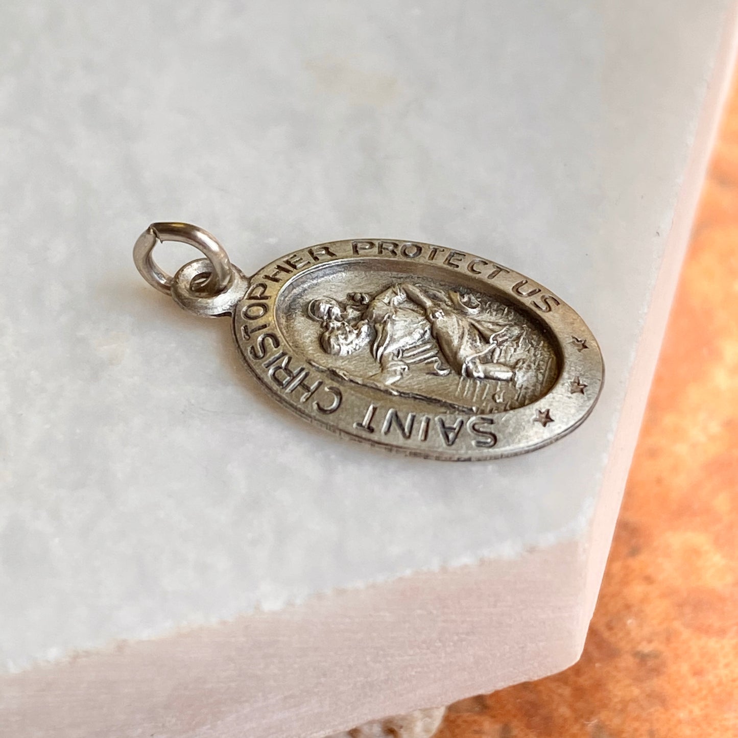 Sterling Silver Antiqued Saint Christopher Oval Medal Pendant Charm 21mm, Sterling Silver Antiqued Saint Christopher Oval Medal Pendant Charm 21mm - Legacy Saint Jewelry