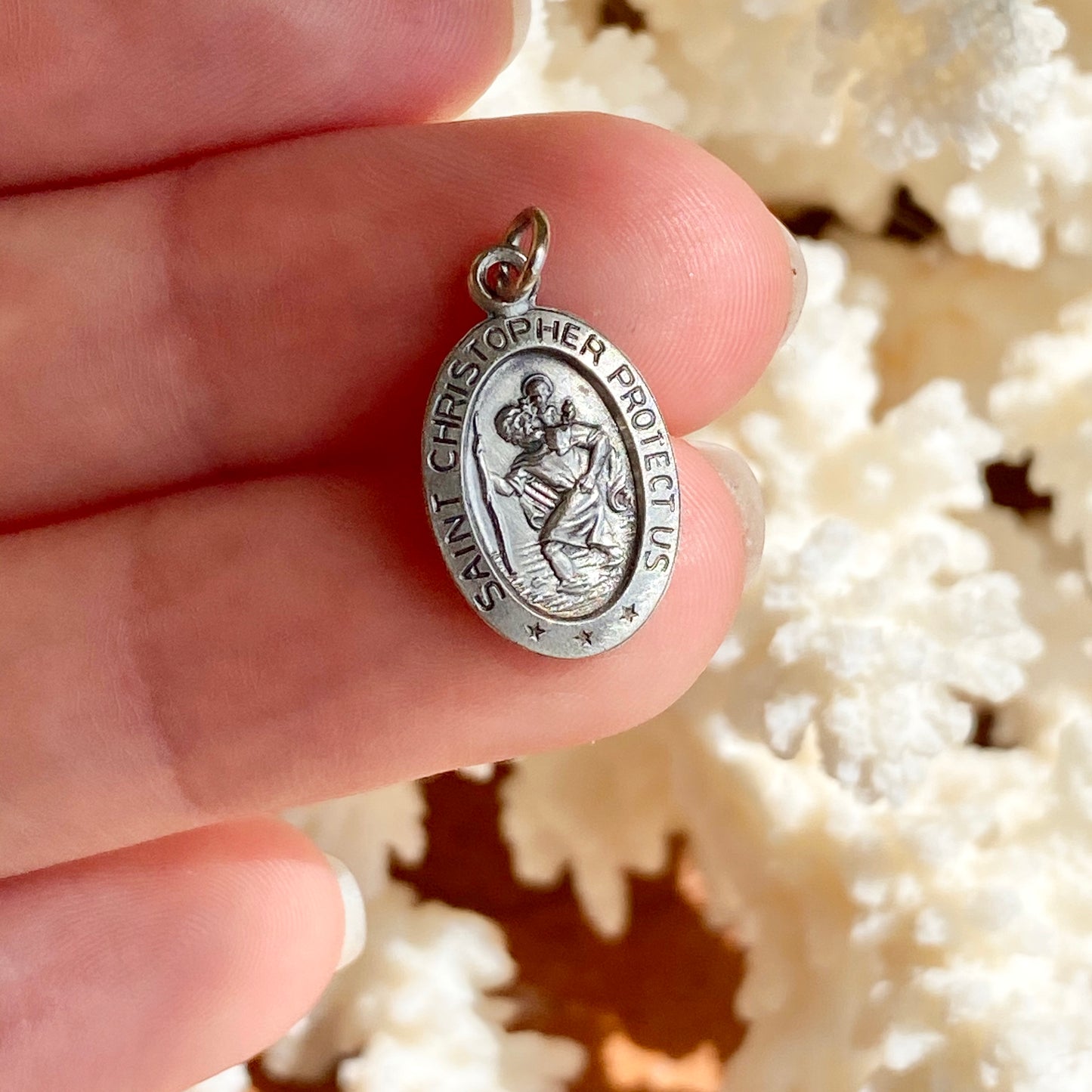 Sterling Silver Antiqued Saint Christopher Oval Medal Pendant Charm 21mm, Sterling Silver Antiqued Saint Christopher Oval Medal Pendant Charm 21mm - Legacy Saint Jewelry