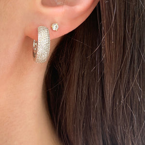 Estate 14KT White Gold 1.0 CT Pave Diamond Hoop Earrings