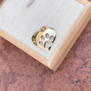 14KT Yellow Gold Polished Paw Print Heart Pendant Charm
