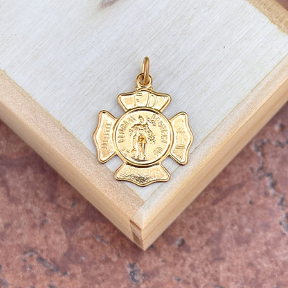 24KT Yellow Gold Plated Saint Florian Protect Us Badge Pendant 25mm