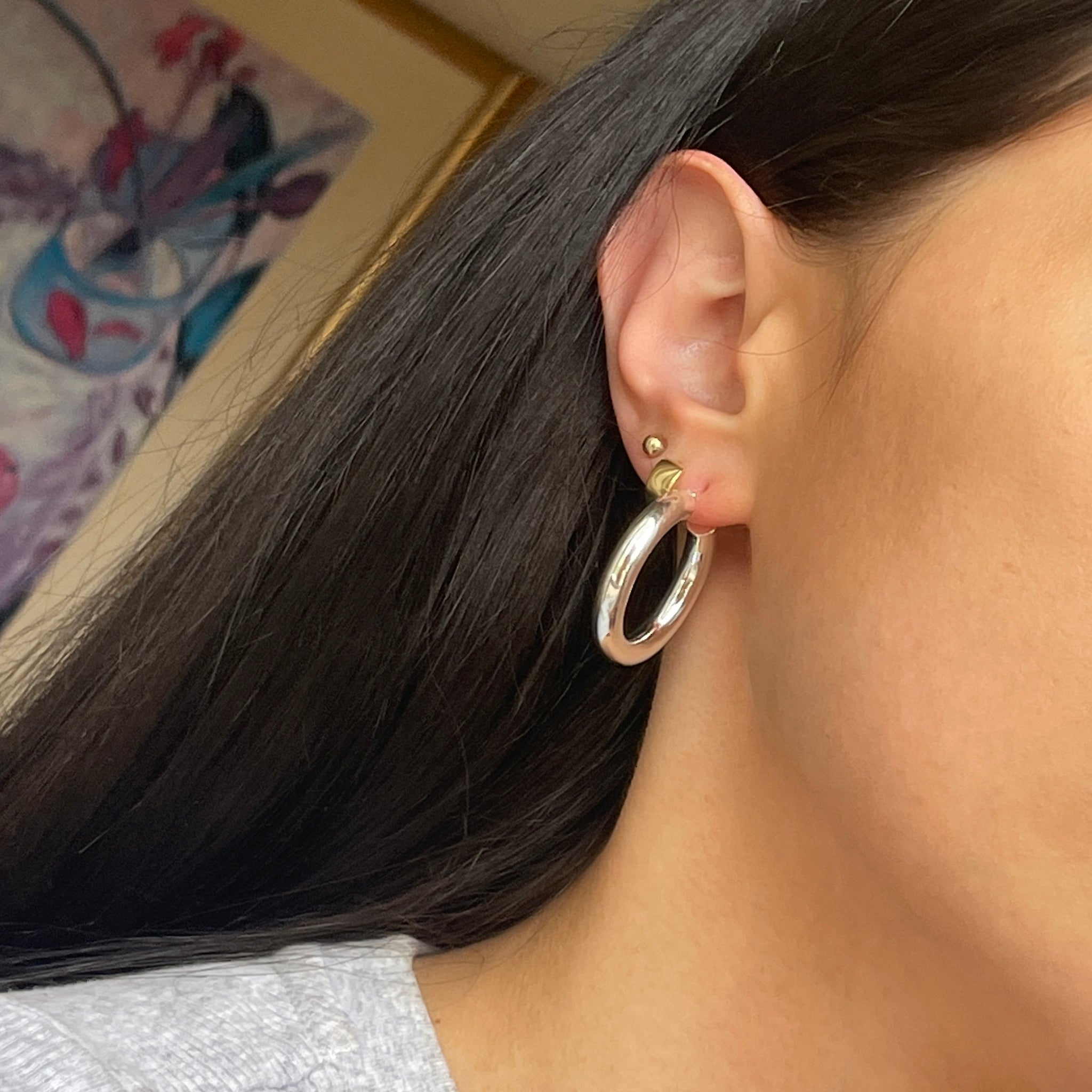Medium Round Hoop Silver Earrings