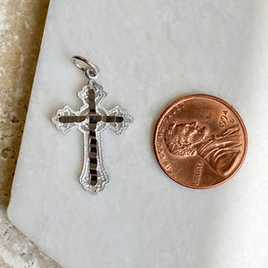 10KT White Gold Diamond-Cut Fancy Detailed Cross Pendant, 10KT White Gold Diamond-Cut Fancy Detailed Cross Pendant - Legacy Saint Jewelry