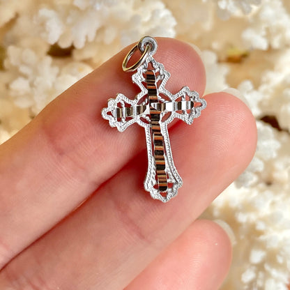 10KT White Gold Diamond-Cut Fancy Detailed Cross Pendant, 10KT White Gold Diamond-Cut Fancy Detailed Cross Pendant - Legacy Saint Jewelry