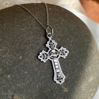 10KT White Gold Diamond-Cut Fancy Detailed Cross Pendant, 10KT White Gold Diamond-Cut Fancy Detailed Cross Pendant - Legacy Saint Jewelry