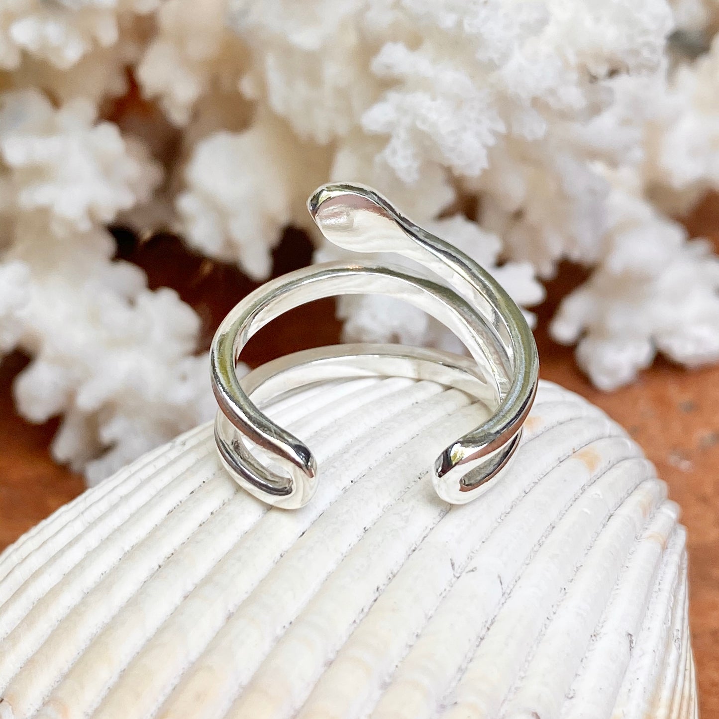 Sterling Silver Polished Snake Bypass Adjustable Ring