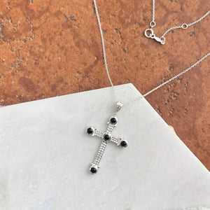 Sterling Silver Ornate Black Onyx Cross Pendant Necklace