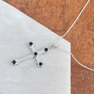Sterling Silver Ornate Black Onyx Cross Pendant Necklace
