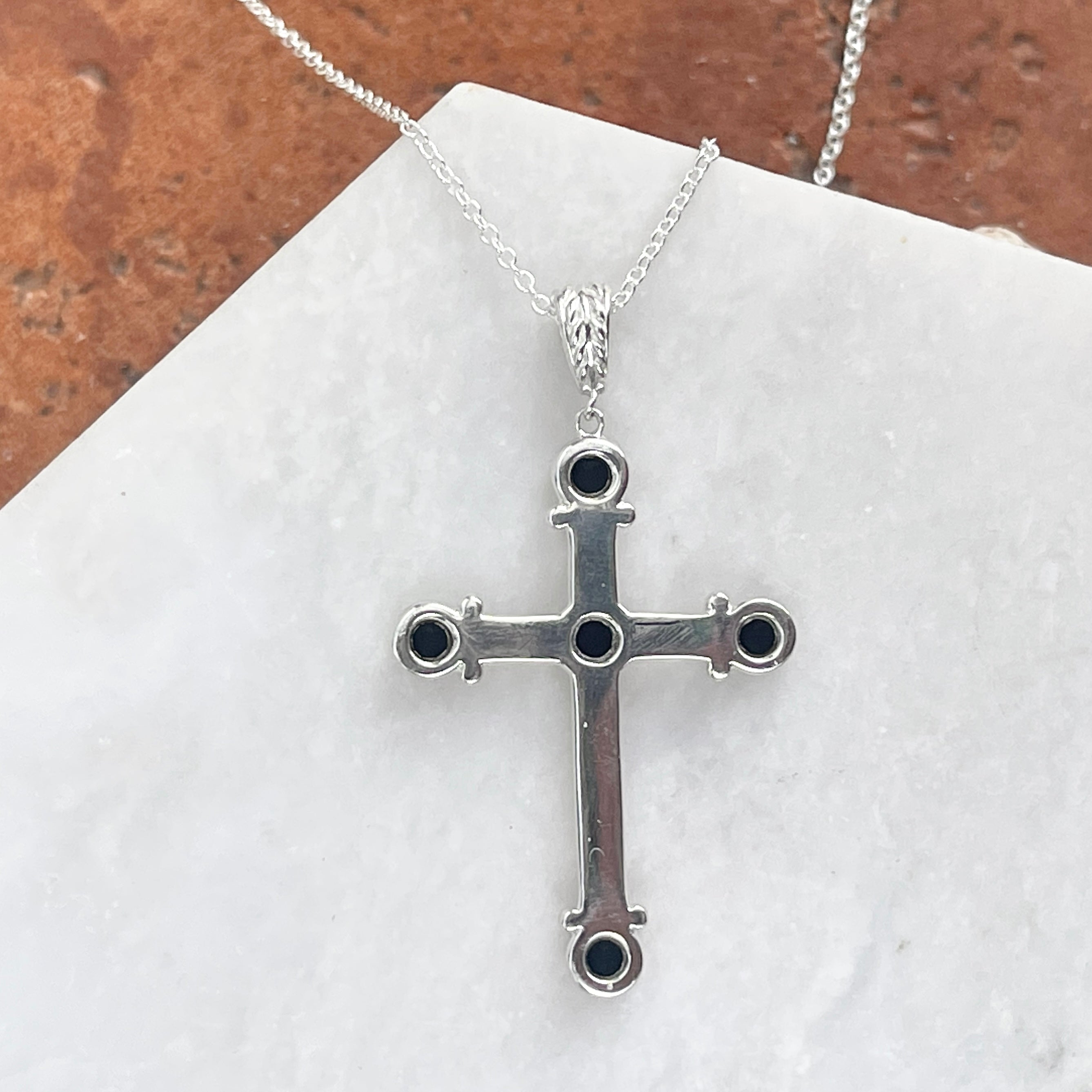 Outlets Vintage Black Onyx Handmade 925 Cross Pendant & Beautiful Sterling Silver Chain