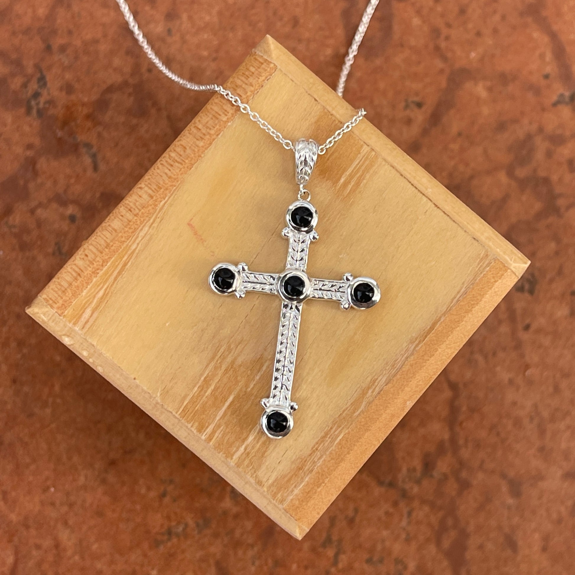 Sterling Silver Ornate Black Onyx Cross Pendant Necklace – LSJ