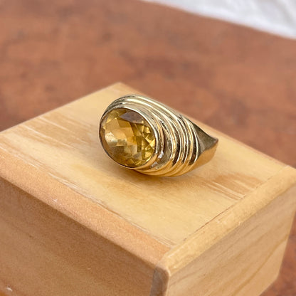 Estate 14KT Yellow Gold Corrugated Bezel Citrine Ring
