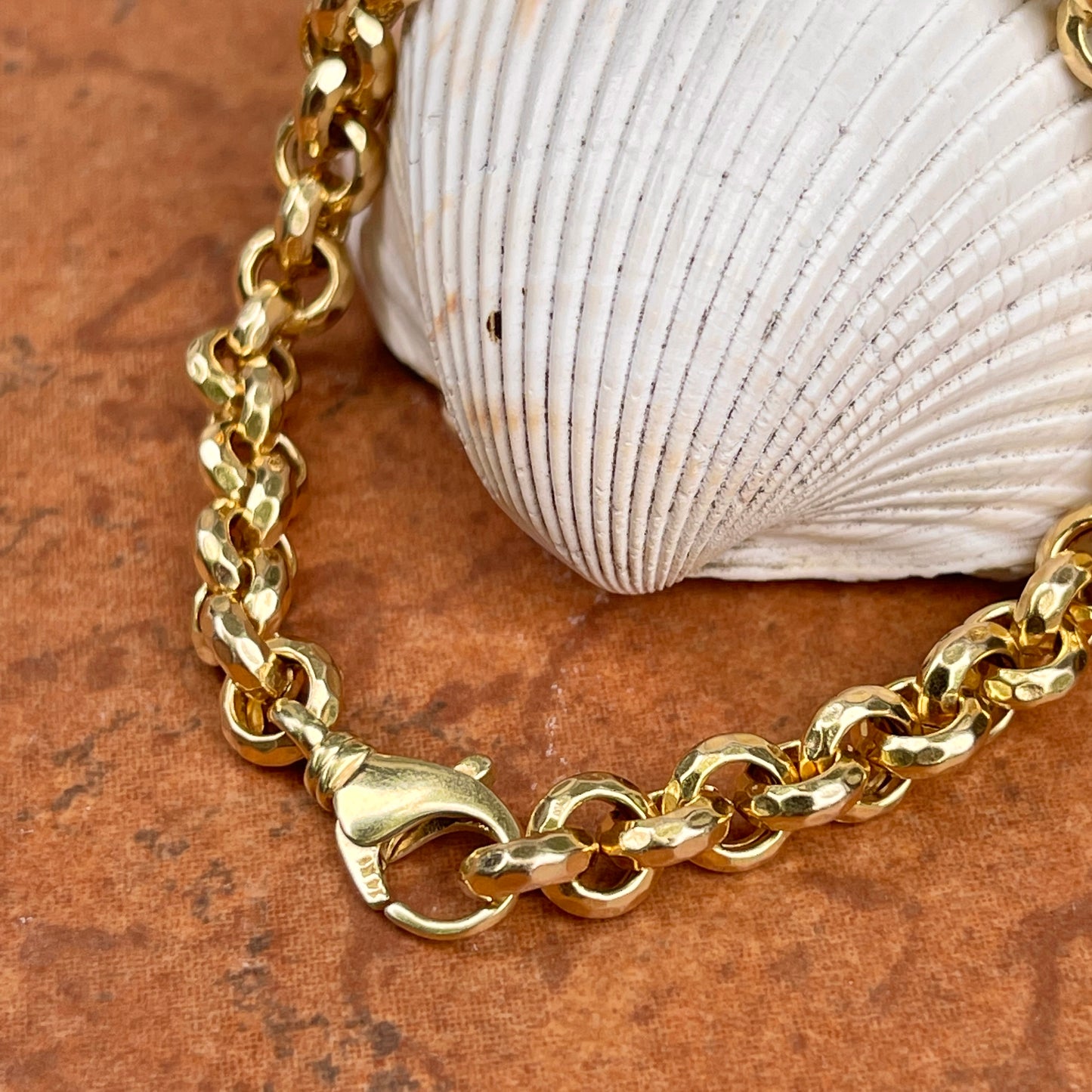 Estate 14KT Yellow Gold Hammered Rolo Link Chain Bracelet