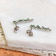 Load image into Gallery viewer, 14KT White Gold Cascading Green Emerald + Diamond Post Earrings - Legacy Saint Jewelry