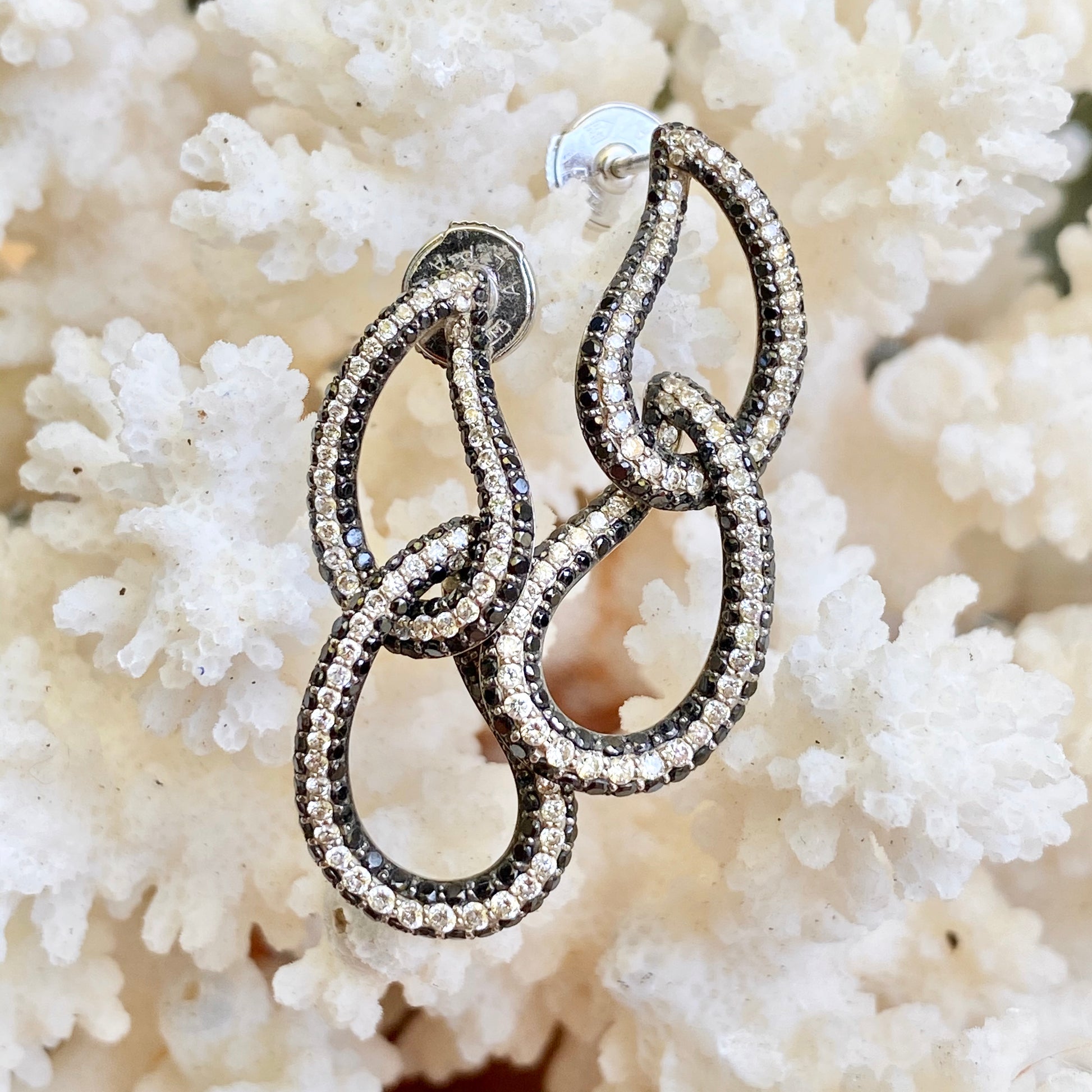 14KT White Gold Pave Black + White Diamonds Teardrop Earrings - Legacy Saint Jewelry