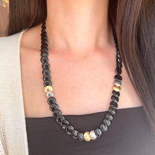Load image into Gallery viewer, Estate 14KT Yellow Gold + Sterling Silver Onyx Disc Necklace 24&quot;