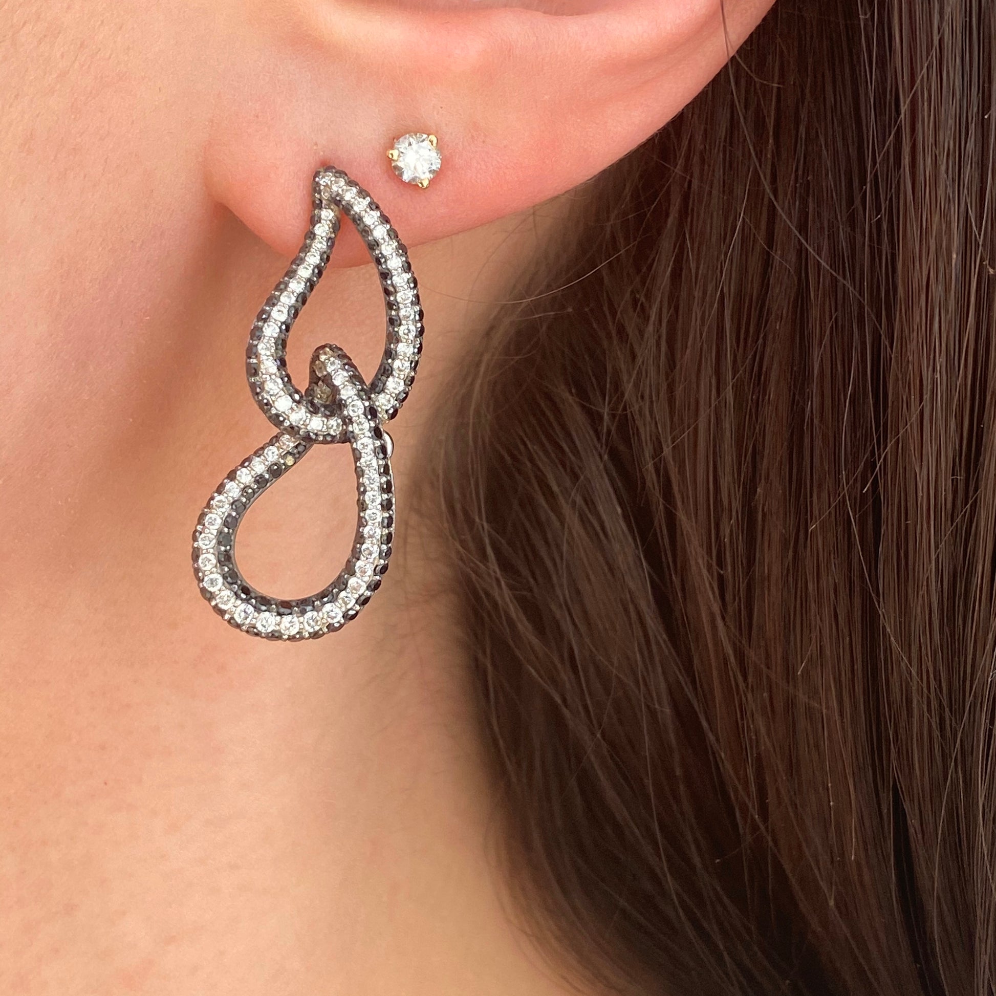 14KT White Gold Pave Black + White Diamonds Teardrop Earrings - Legacy Saint Jewelry