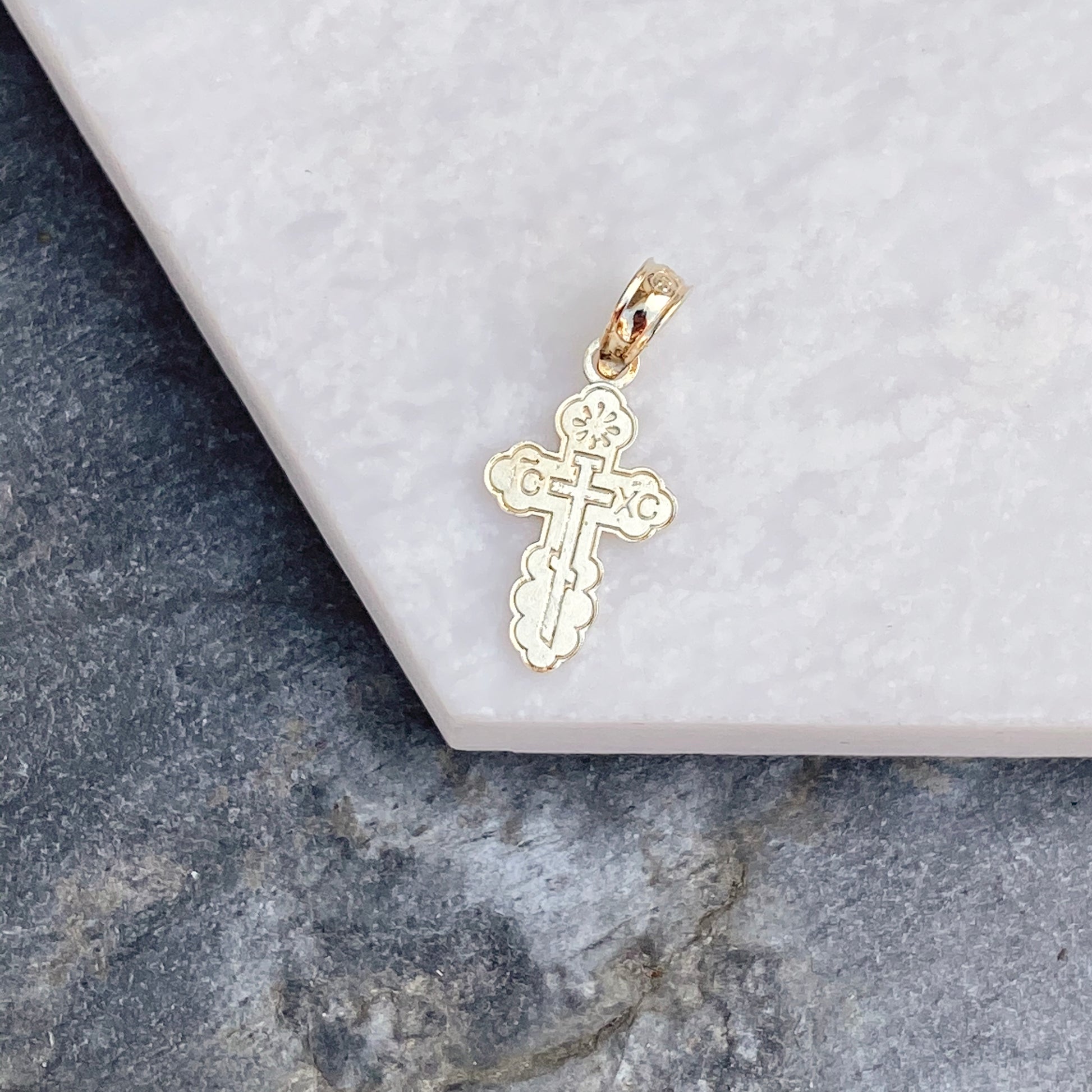 14KT Yellow Gold Detailed Mini Eastern Orthodox Pendant Charm, 14KT Yellow Gold Detailed Mini Eastern Orthodox Pendant Charm - Legacy Saint Jewelry