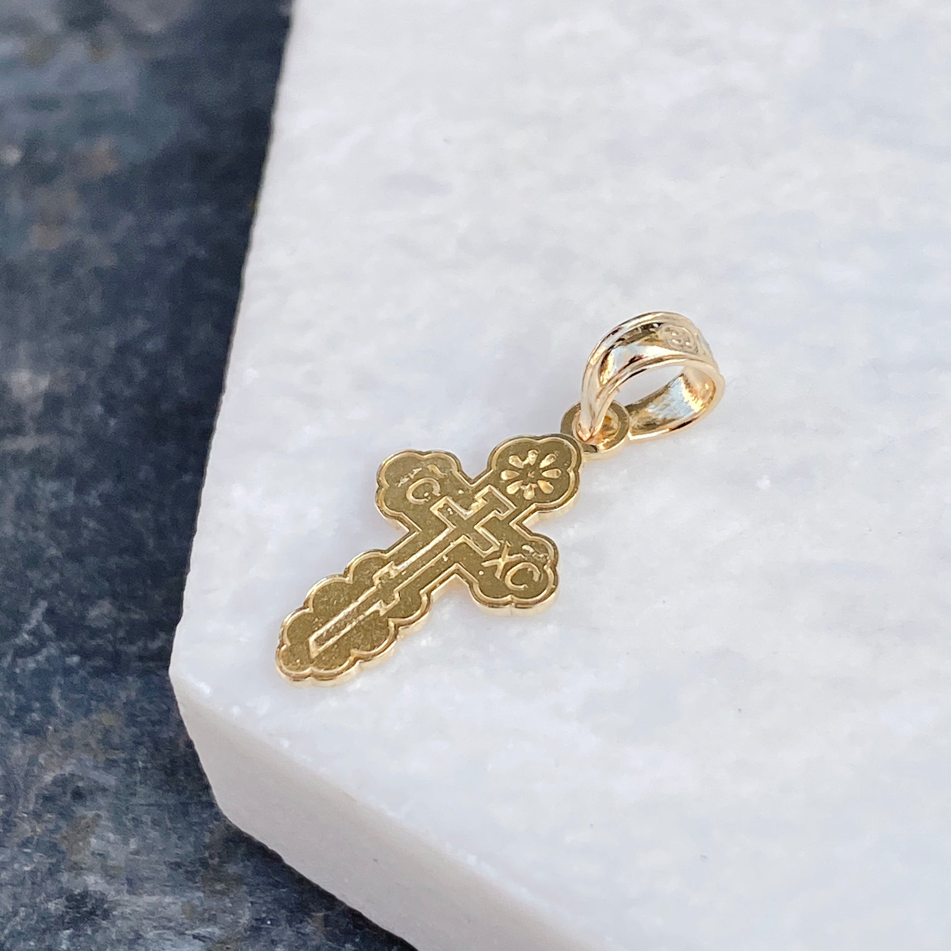 14KT Yellow Gold Detailed Mini Eastern Orthodox Pendant Charm, 14KT Yellow Gold Detailed Mini Eastern Orthodox Pendant Charm - Legacy Saint Jewelry