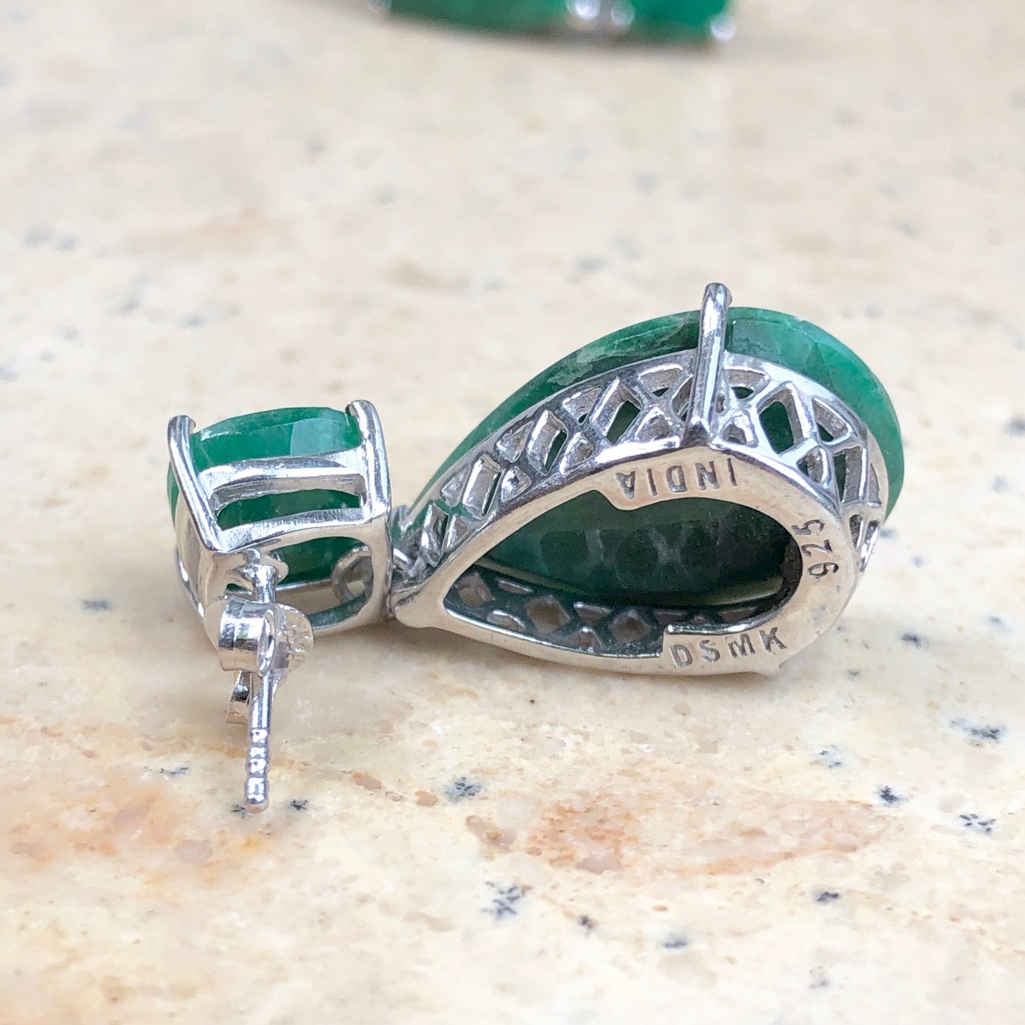 Sterling Silver Cushion Cut Emerald Dangle Earrings, Sterling Silver Cushion Cut Emerald Dangle Earrings - Legacy Saint Jewelry