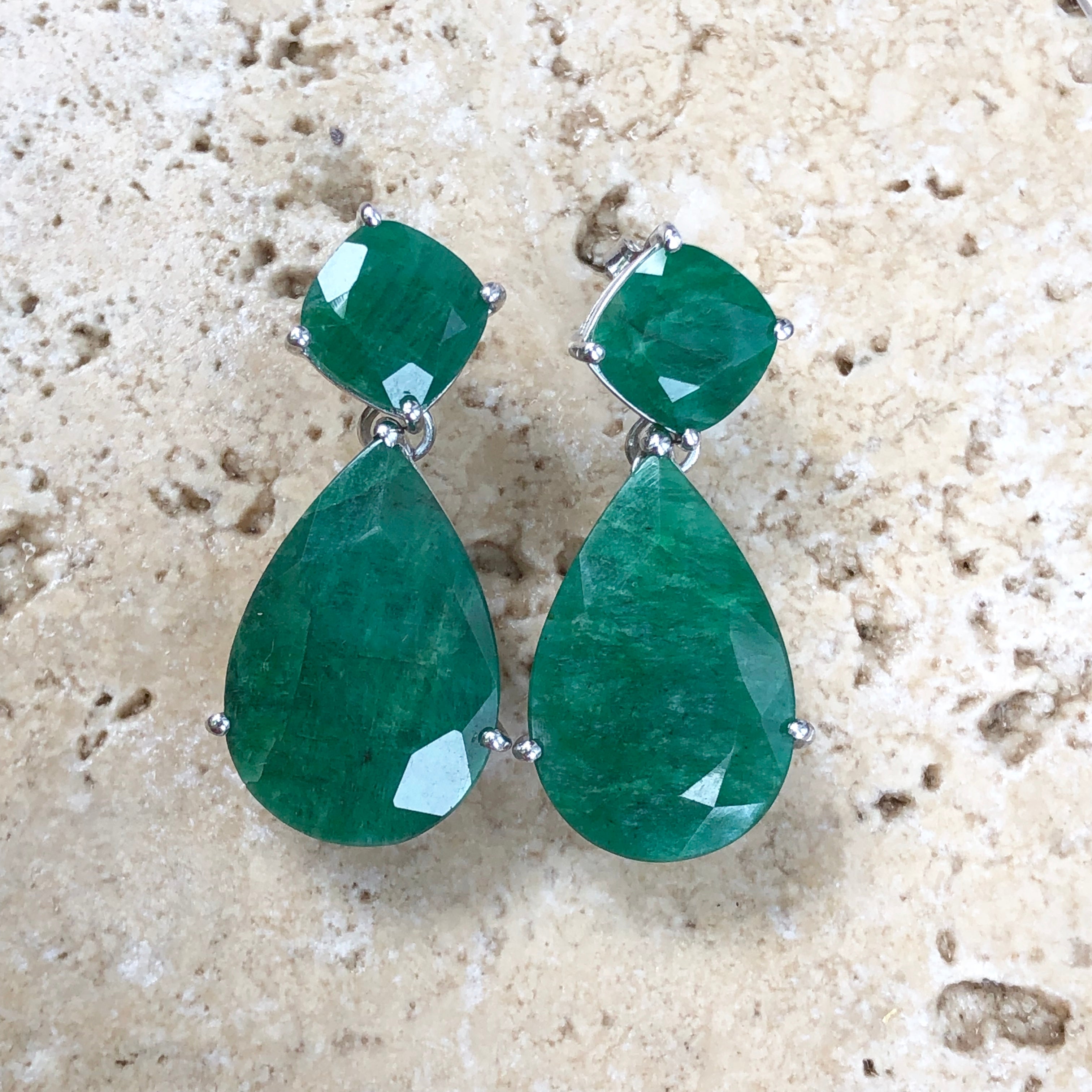 Royal Asscher Cut Earrings Emerald Color Stone Finished In Pure Platinum -  CRISLU