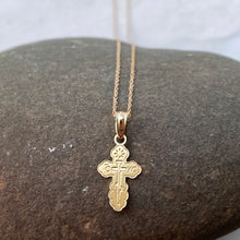 Load image into Gallery viewer, 14KT Yellow Gold Detailed Mini Eastern Orthodox Pendant Chain Necklace, 14KT Yellow Gold Detailed Mini Eastern Orthodox Pendant Chain Necklace - Legacy Saint Jewelry