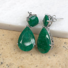 Load image into Gallery viewer, Sterling Silver Cushion Cut Emerald Dangle Earrings, Sterling Silver Cushion Cut Emerald Dangle Earrings - Legacy Saint Jewelry
