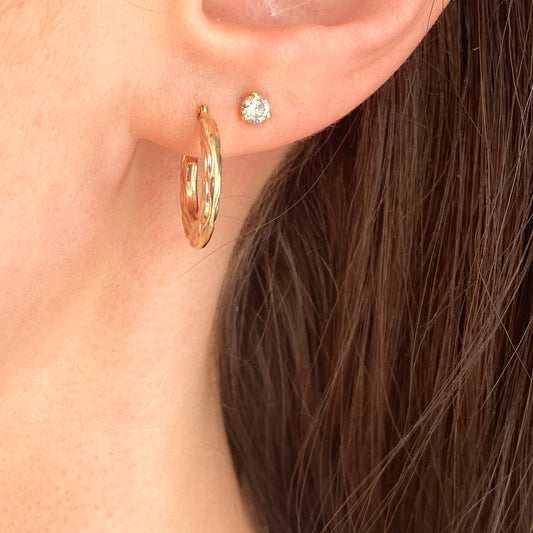 10KT Yellow Gold Textured Pattern Hoop Earrings 18mm