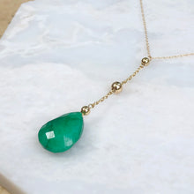 Load image into Gallery viewer, 14KT Yellow Gold Emerald Y Chain Necklace Lariat, 14KT Yellow Gold Emerald Y Chain Necklace Lariat - Legacy Saint Jewelry
