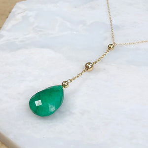 14KT Yellow Gold Emerald Y Chain Necklace Lariat, 14KT Yellow Gold Emerald Y Chain Necklace Lariat - Legacy Saint Jewelry