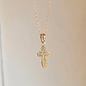 14KT Yellow Gold Detailed Mini Eastern Orthodox Pendant Chain Necklace, 14KT Yellow Gold Detailed Mini Eastern Orthodox Pendant Chain Necklace - Legacy Saint Jewelry