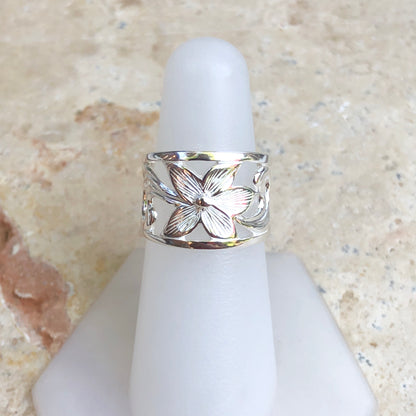 Sterling Silver Flower Cigar Band Ring, Sterling Silver Flower Cigar Band Ring - Legacy Saint Jewelry