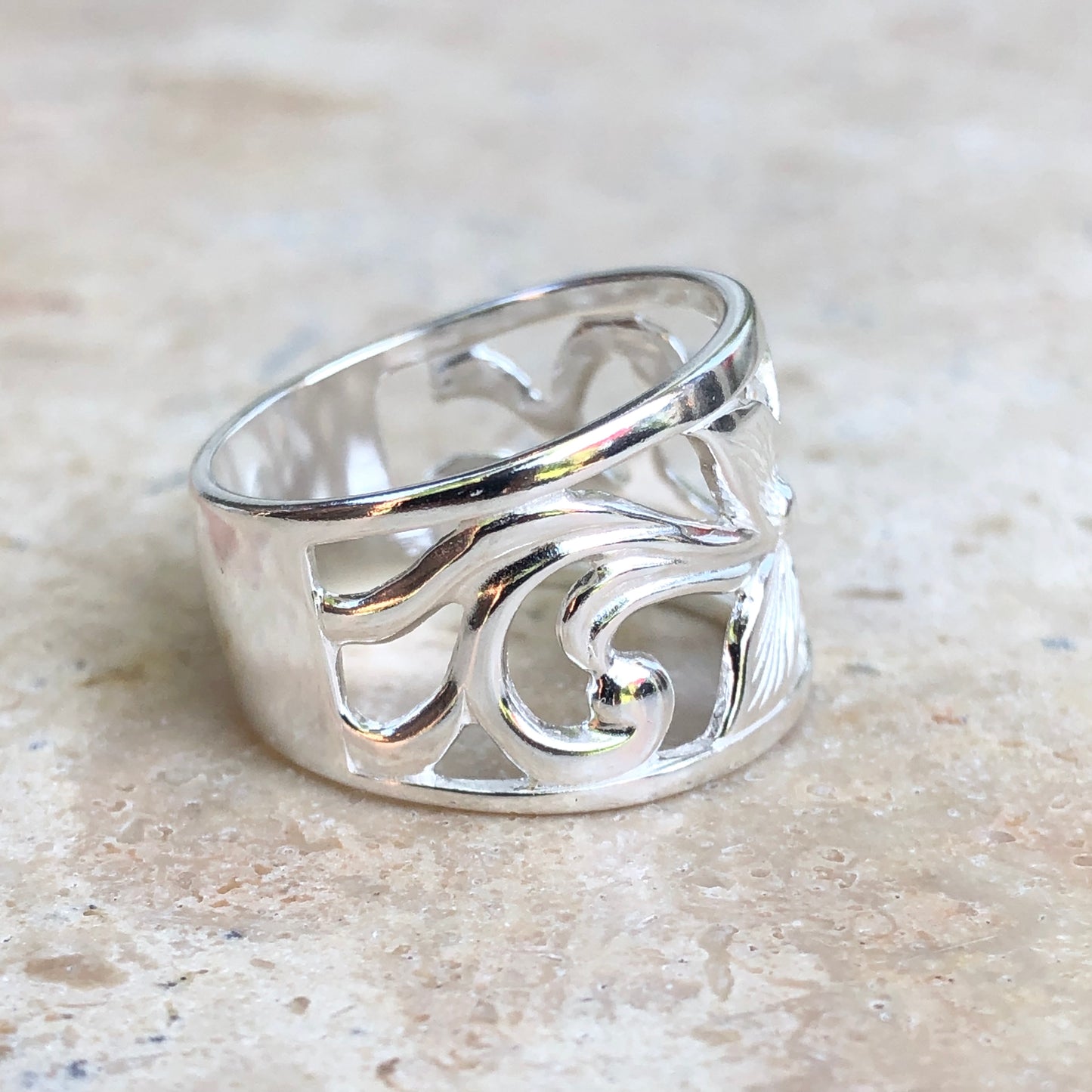 Sterling Silver Flower Cigar Band Ring, Sterling Silver Flower Cigar Band Ring - Legacy Saint Jewelry