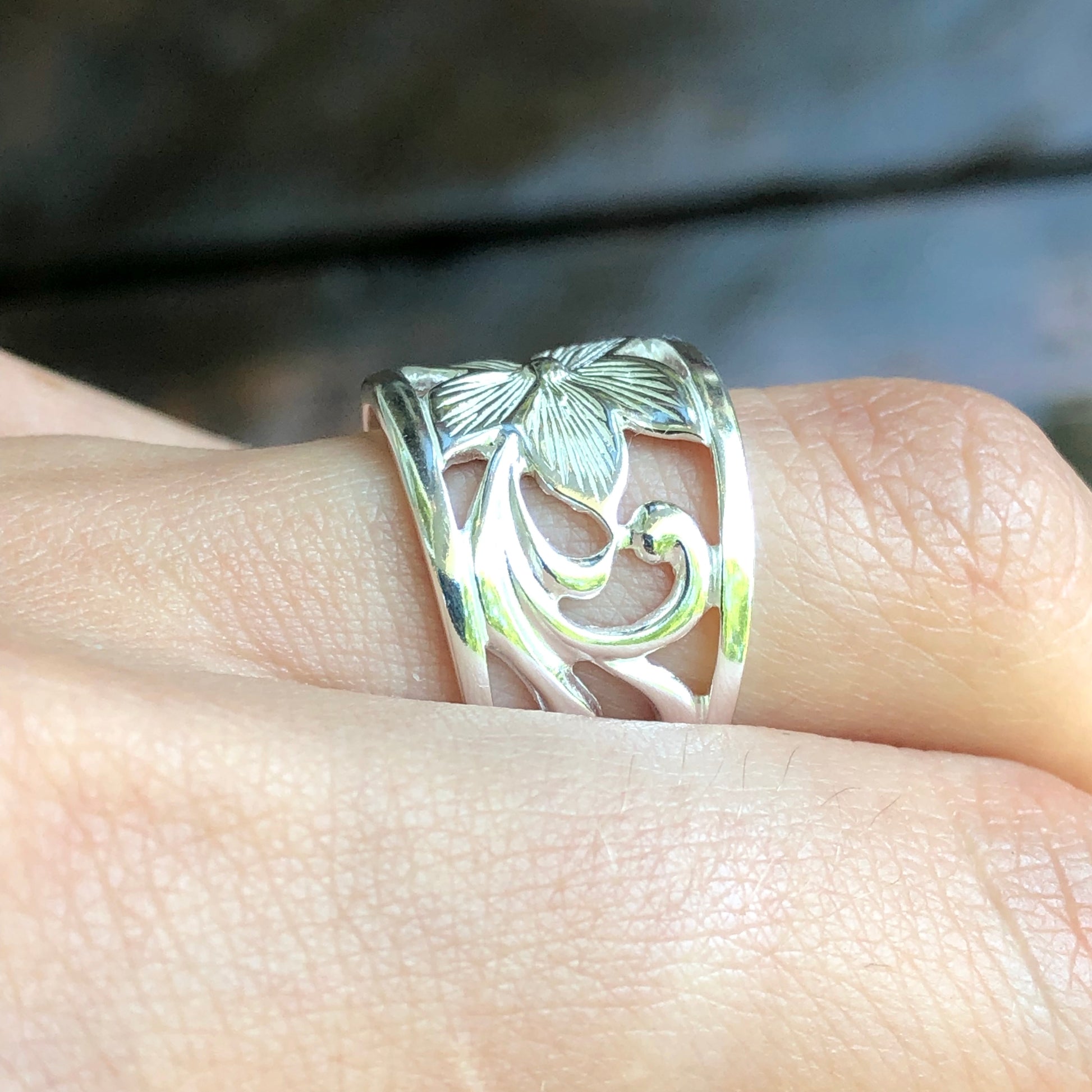 Sterling Silver Flower Cigar Band Ring, Sterling Silver Flower Cigar Band Ring - Legacy Saint Jewelry