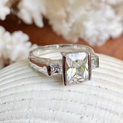 Sterling Silver Half Bezel + Channel Set CZ Ring