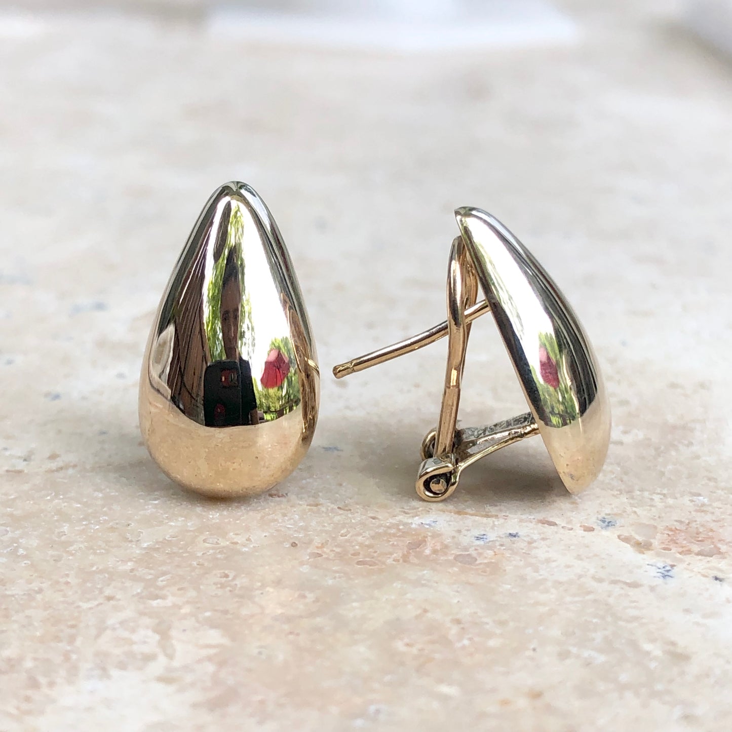 14KT Yellow Gold Teardrop Omega Back Earrings, 14KT Yellow Gold Teardrop Omega Back Earrings - Legacy Saint Jewelry