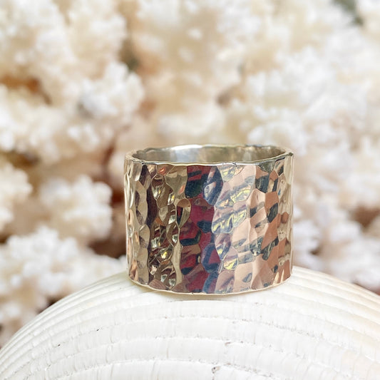 Sterling Silver Contemporary Hammered Cigar Band Ring