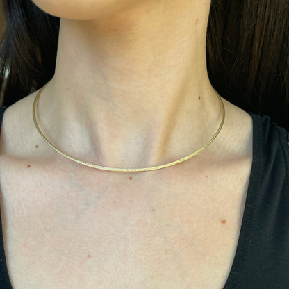 14KT Yellow Gold Round 1.8mm Cable Twist Neck Wire Necklace