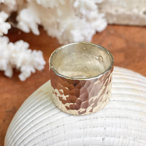 Sterling Silver Contemporary Hammered Cigar Band Ring