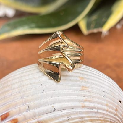 10KT Yellow Gold 3D Wave Ribbon Statement Ring