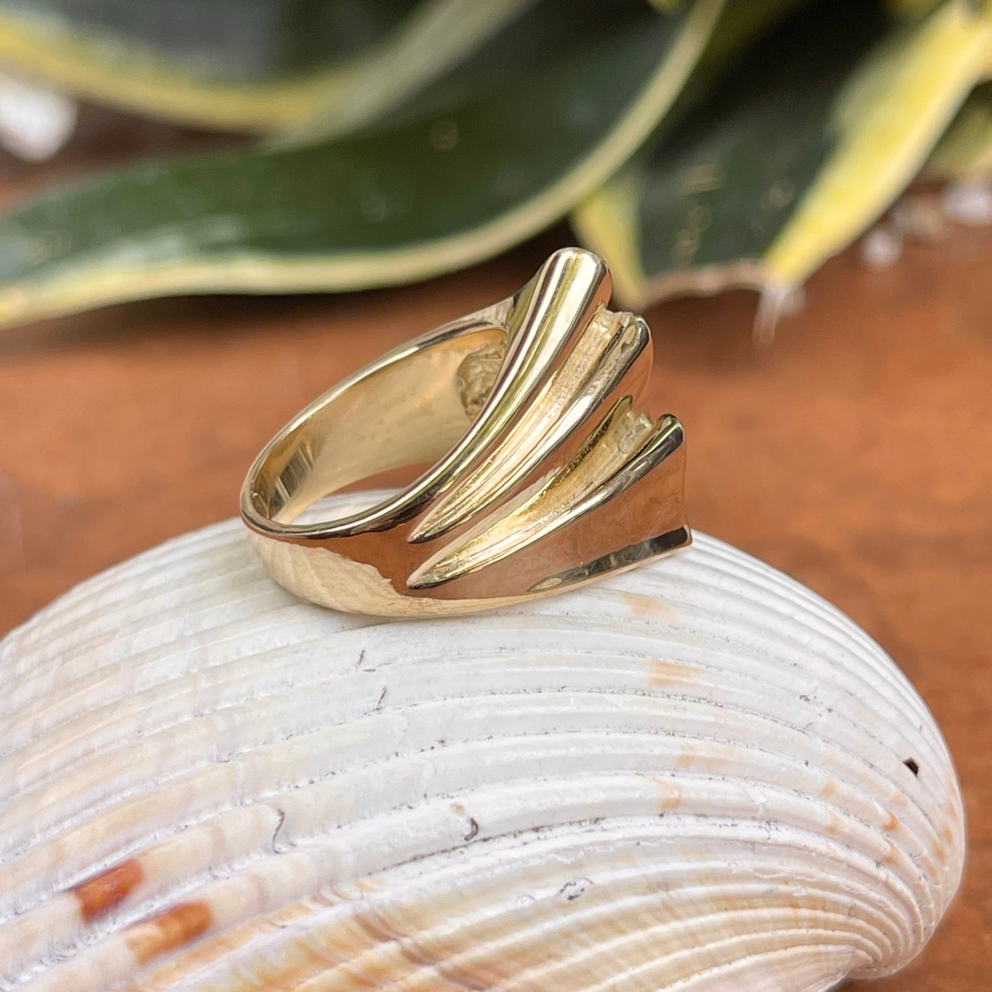 10KT Yellow Gold 3D Wave Ribbon Statement Ring