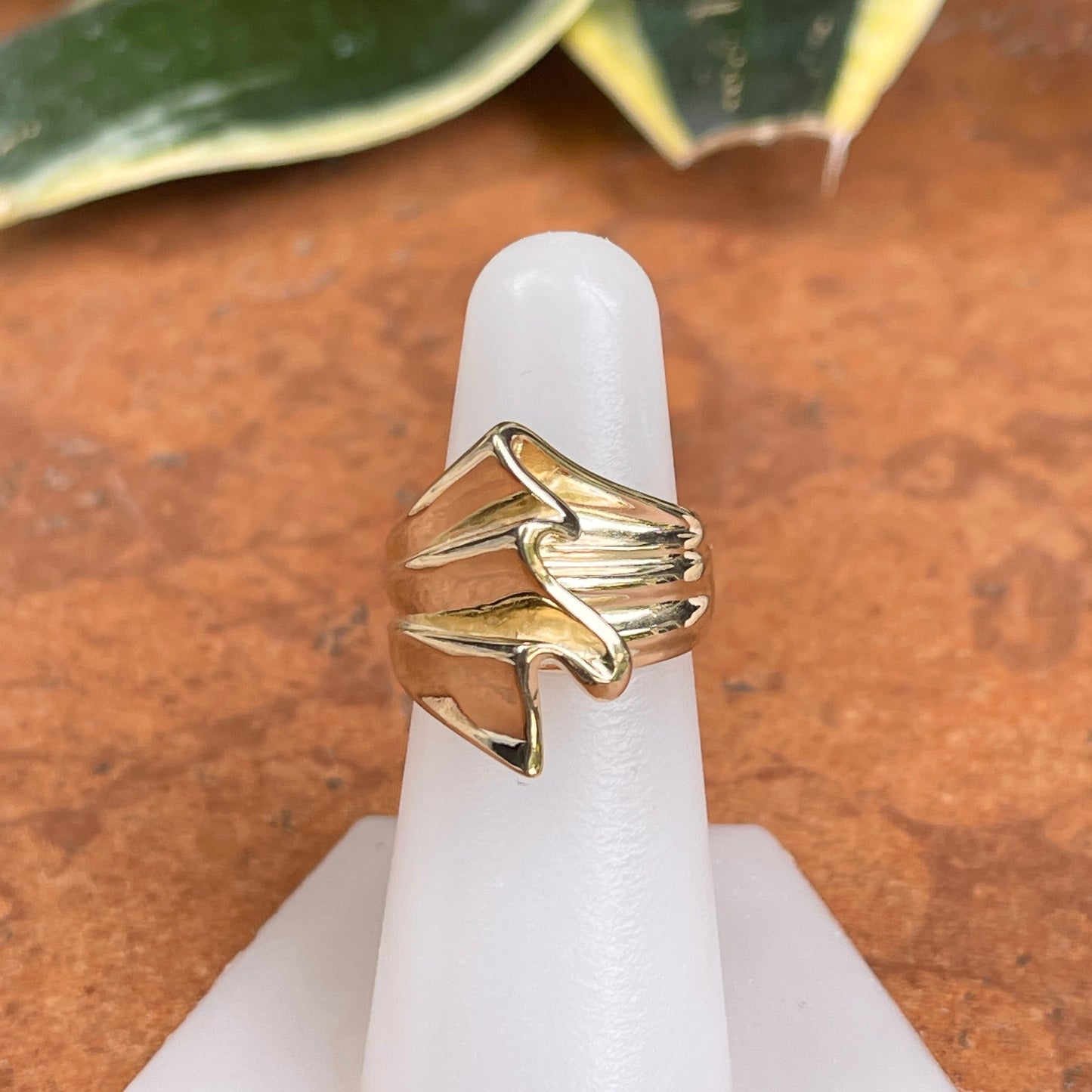 10KT Yellow Gold 3D Wave Ribbon Statement Ring